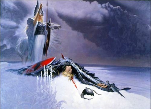 Рис. 54. Валькирия над поверженным воином (худ. К.Васильев)